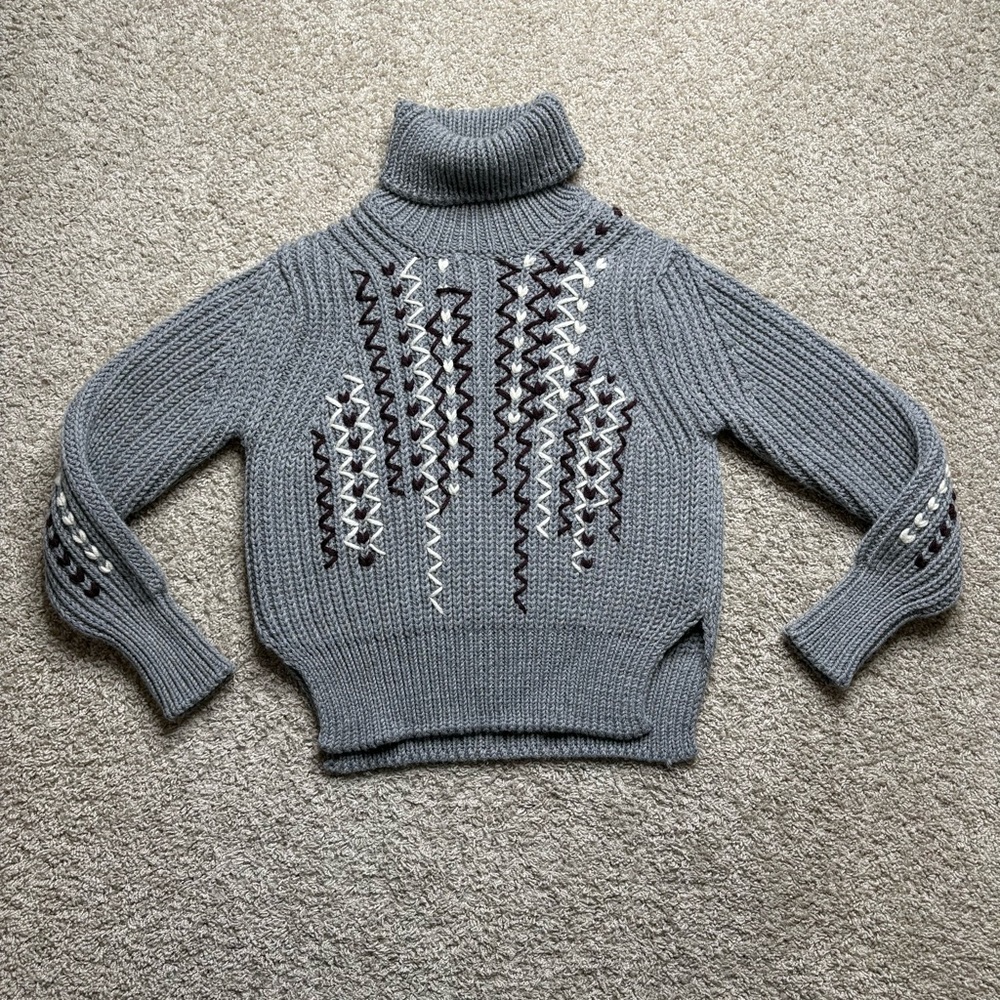 Golden Goose Gray Cable Turtleneck Sweater with contrast Stitching